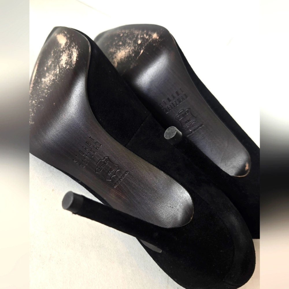 Stuart Weitzman Scoop black suede leather stiletto shoes high heels - Picture 8 of 8